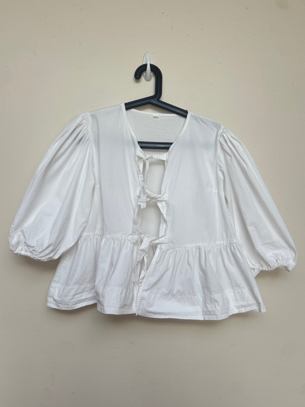Unbranded White Tie Front Peplum Blouse Puff Sleeve Size Small